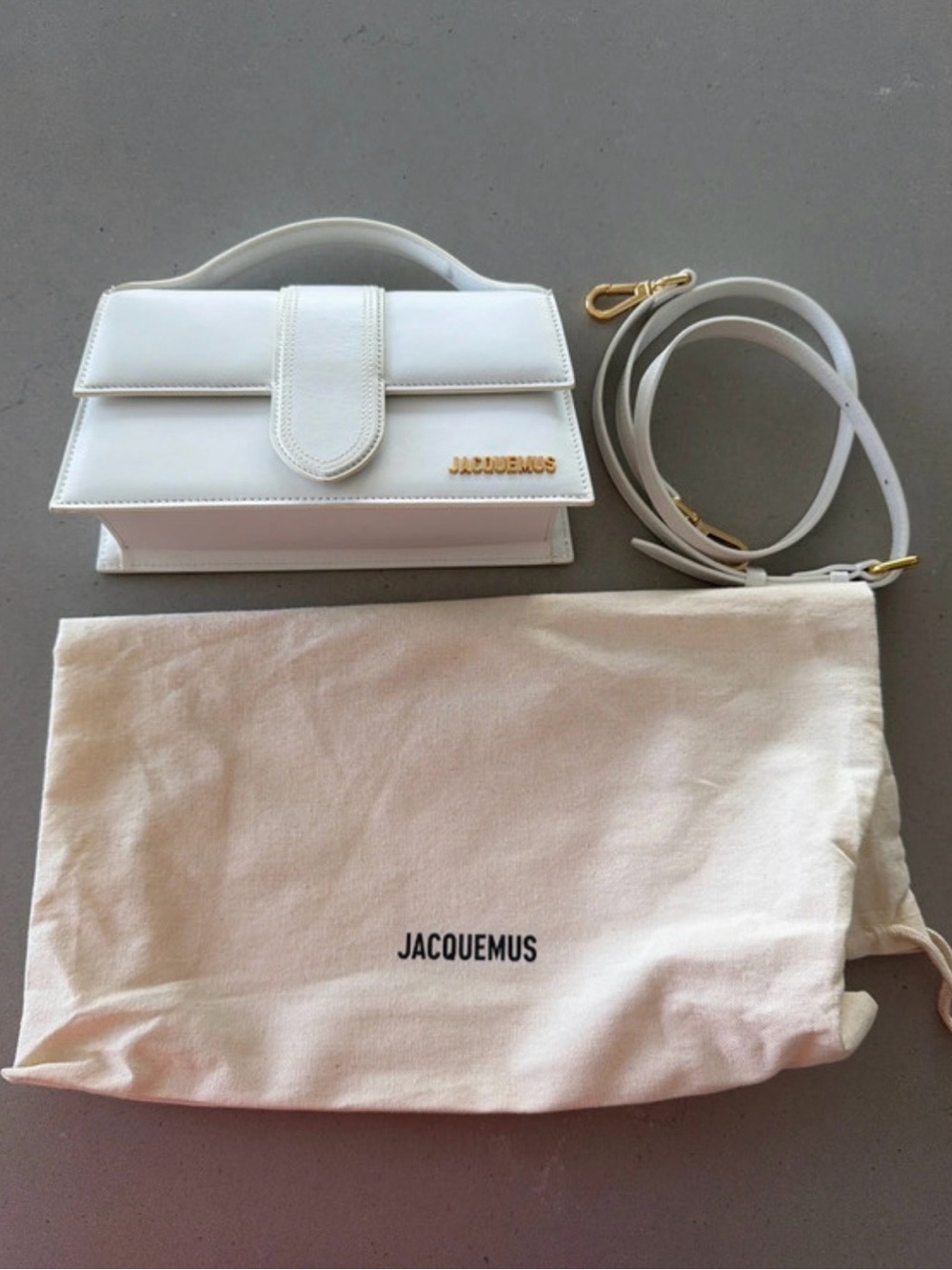 Jacquemus White Mini Top-Handle Shoulder Bag with Gold Hardware
